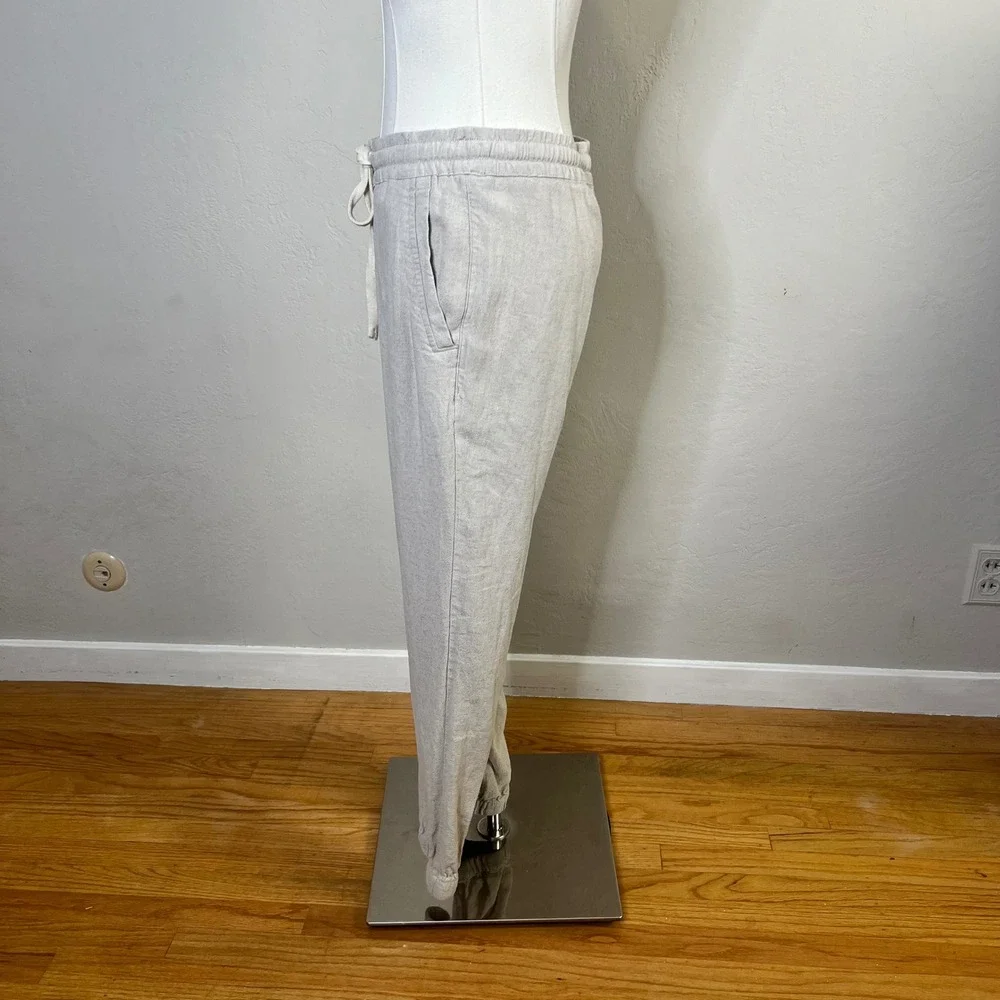 Zara Jogger Pants Linen Viscose Blend Women Small Beige Elastic Waist Drawstring